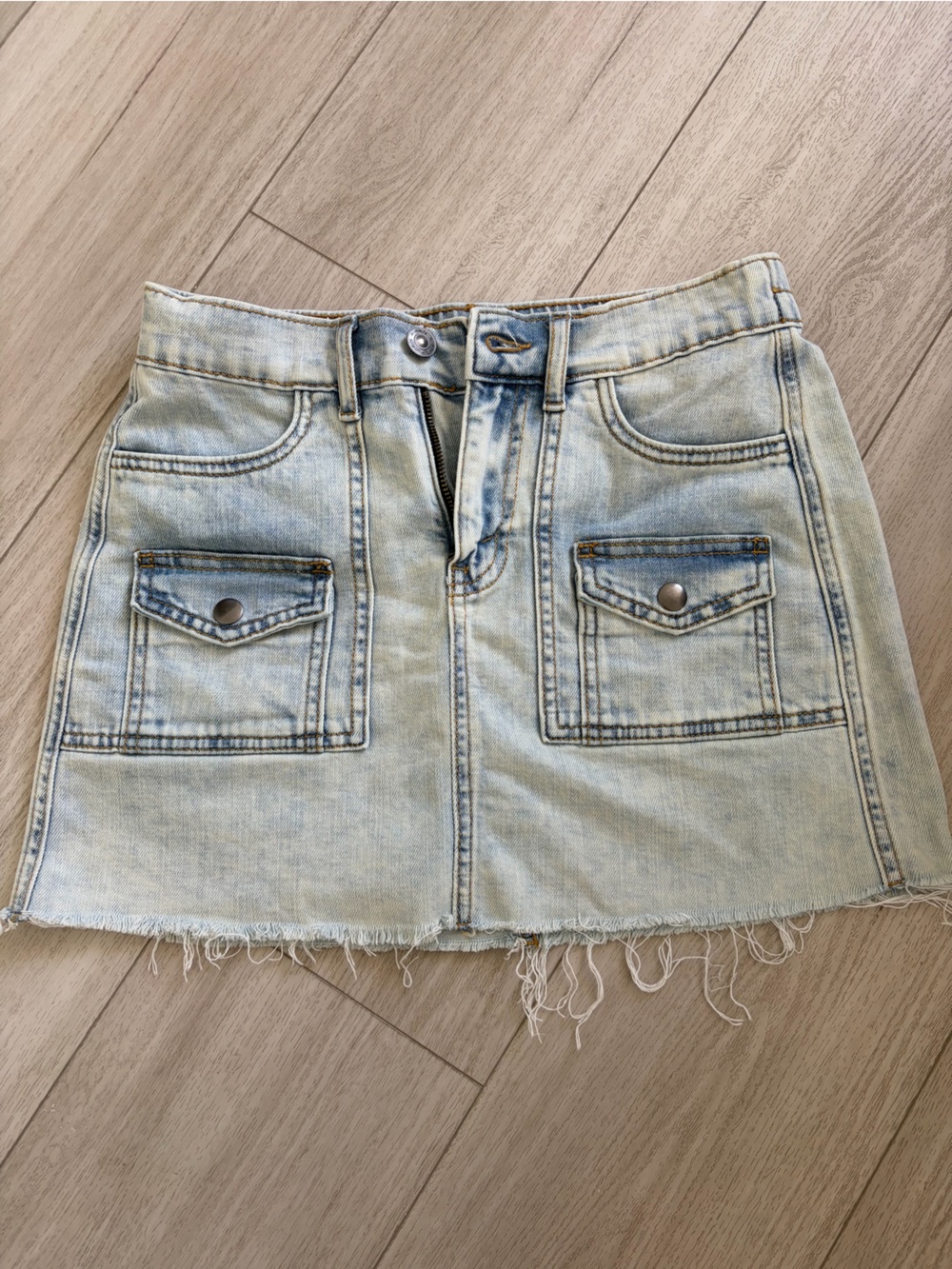 aerie Light Blue Denim Mini Skirt with Elastic Back Waist